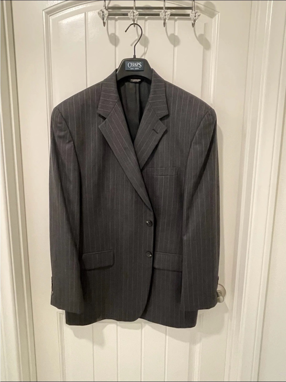 Vintage Chaps Men's Dark Gray Pinstripe Suit Jacket 42R